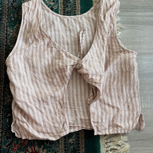 Madewell Tie-Back Scoopneck Top in 100% Linen brown stripped - Picture 9 of 10